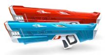 blue and red water guns with white based and black trigger handle
